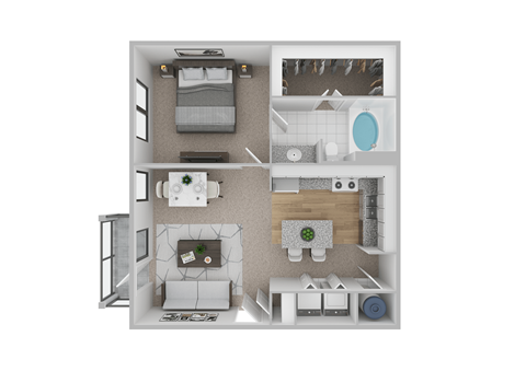 Floor plan for 1 bed, 1 bath, 728 sqft